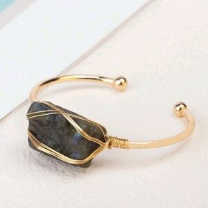 🖤💙NEW🖤💙 BEAUTIFUL!! GLITTER STONE Natural Stone Inlaid Bangle Bracelet